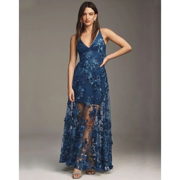 New ADress The Population Sidney V-Neck A-Line Lace Floral